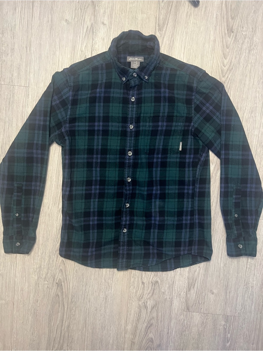 Eddie Bauer Green & Navy Plaid Button-Down Shirt